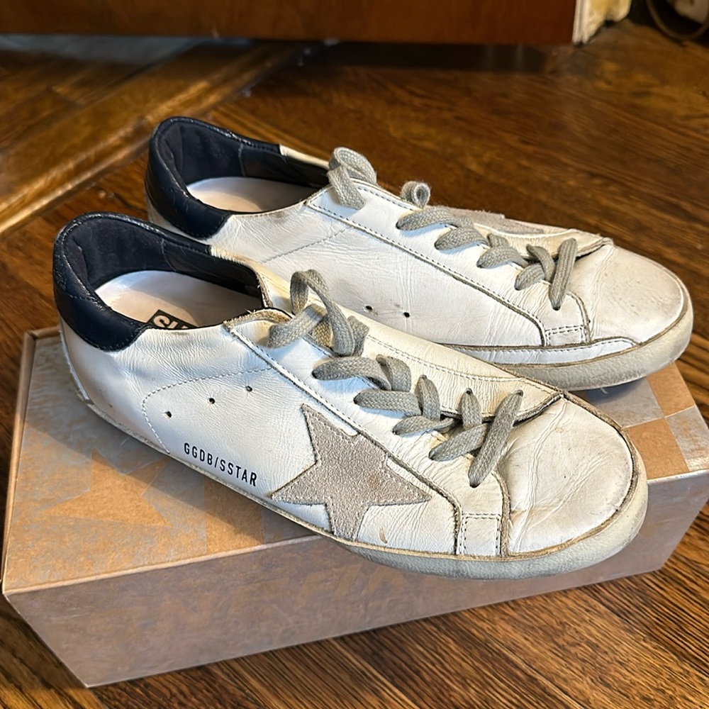 Golden goose superstar white and navy